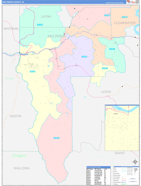 Nez Perce County Digital Map Color Cast Style